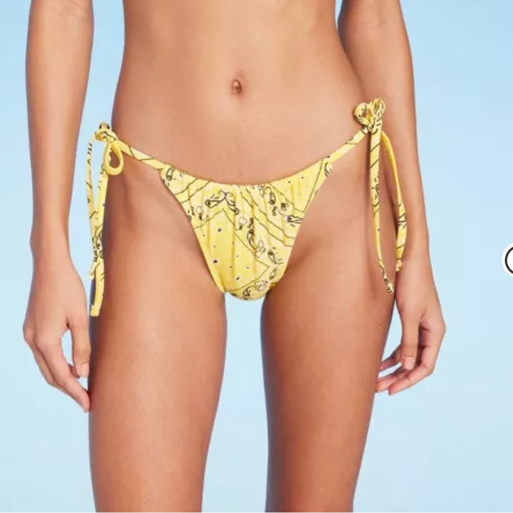 Womenβs Bandana Print Side-Tie - Yellow String Bikini Bottom - Size L NWT!
